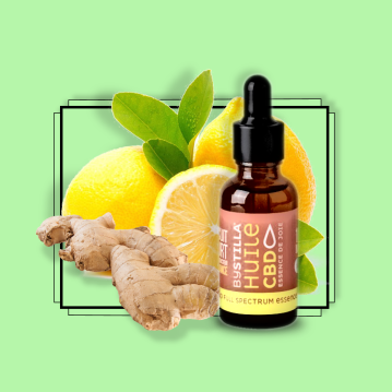 huile cbd bio citron gingembre stilla sur fond vert