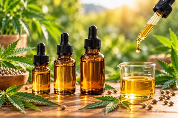 Huiles CBD de différentes concentrations avec pipette
